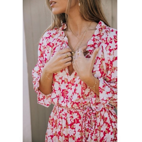 Barefoot Blonde Palm Beach Leilani Dress Pink White Floral Boho Tiered Rayon XS - Picture 3 of 15